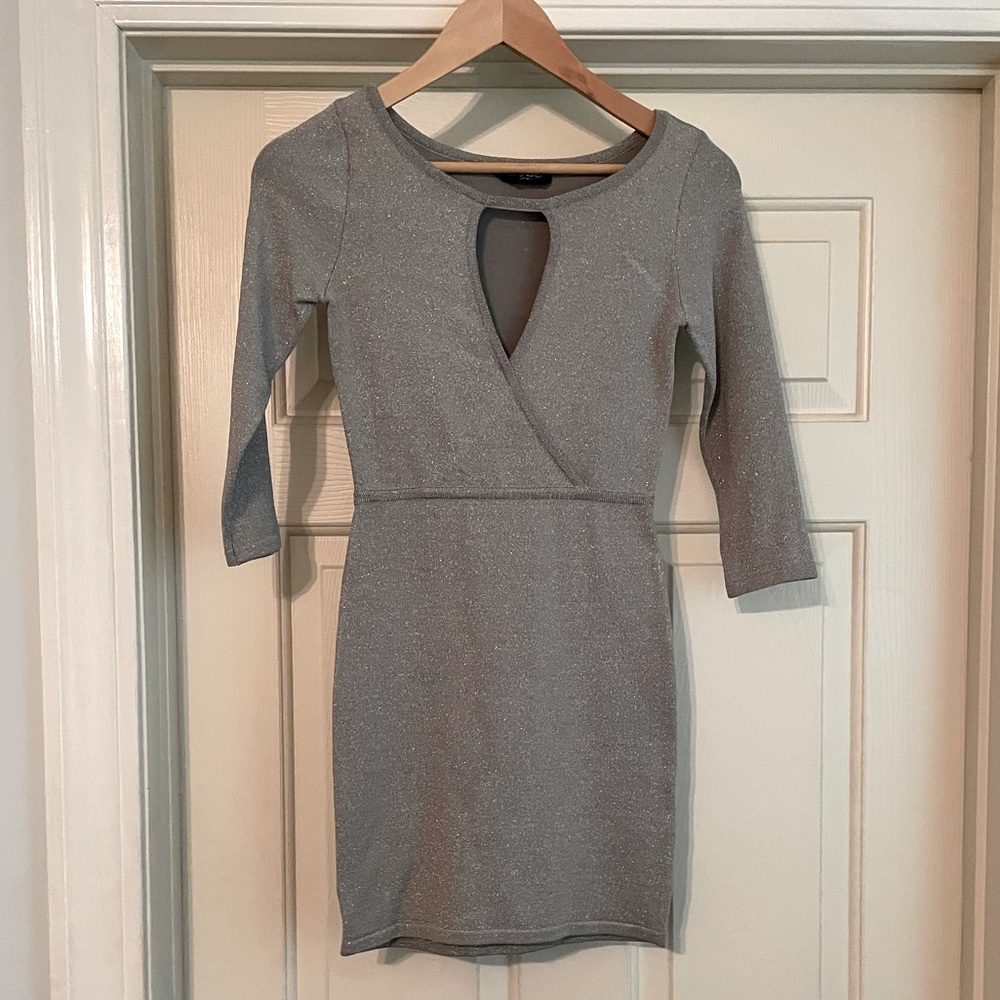 NWOT Bebe Silver Bodycon Dress